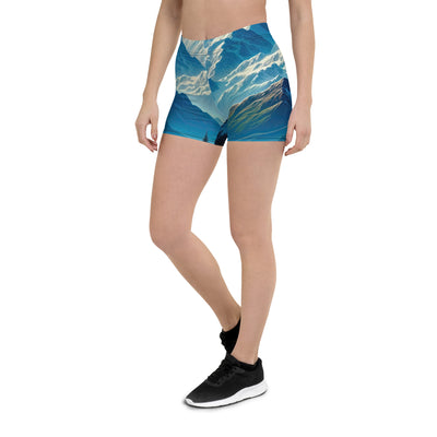 Klare frühlingshafte Alpennacht mit Blumen und Vollmond über Schneegipfeln - Shorts (All-Over Print) berge xxx yyy zzz