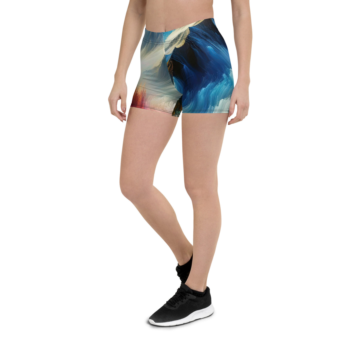 Foto eines abstrakt-expressionistischen Alpengemäldes mit Wanderersilhouette - Shorts (All-Over Print) wandern xxx yyy zzz