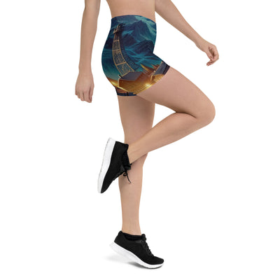 Alpine Wildnis mit Bergdorf unter sternenklarem Nachthimmel - Shorts (All-Over Print) berge xxx yyy zzz