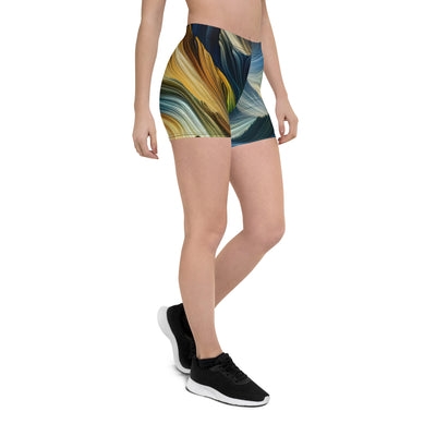 Abstraktes Kunstgemälde der Alpen mit wirbelnden, lebendigen Farben und dynamischen Mustern. Wanderer Silhouette - Shorts (All-Over Print) wandern xxx yyy zzz