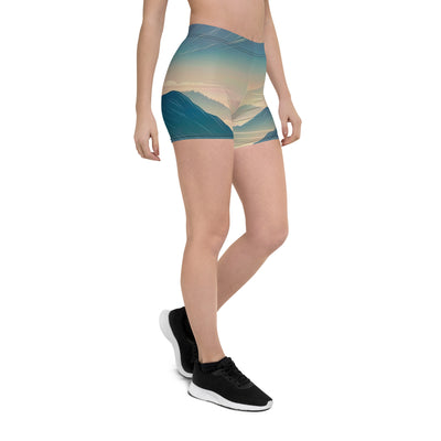 Bergszene bei Morgendämmerung, erste Sonnenstrahlen auf Bergrücken - Shorts (All-Over Print) berge xxx yyy zzz