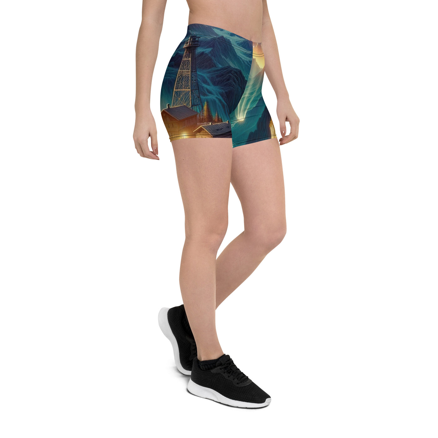 Alpine Wildnis mit Bergdorf unter sternenklarem Nachthimmel - Shorts (All-Over Print) berge xxx yyy zzz