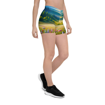 Ölgemälde einer ruhigen Almwiese, Oase mit bunter Wildblumenpracht - Shorts (All-Over Print) camping xxx yyy zzz