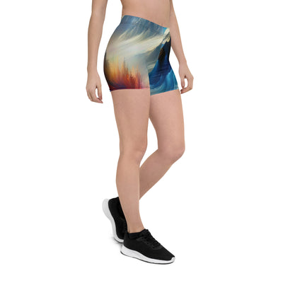 Foto eines abstrakt-expressionistischen Alpengemäldes mit Wanderersilhouette - Shorts (All-Over Print) wandern xxx yyy zzz