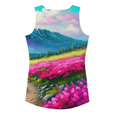 Berg, pinke Blumen und Wanderweg - Landschaftsmalerei - Damen Tanktop (All-Over Print) berge xxx XL