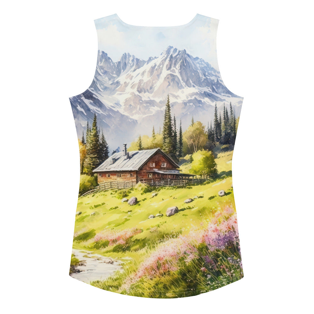 Epische Berge und Berghütte - Landschaftsmalerei - Damen Tanktop (All-Over Print) berge xxx XL