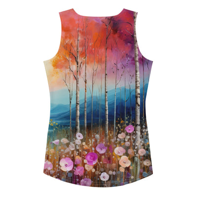 Berge, See, pinke Bäume und Blumen - Malerei - Damen Tanktop (All-Over Print) berge xxx XL