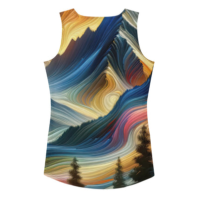 Abstraktes Kunstgemälde der Alpen mit wirbelnden, lebendigen Farben und dynamischen Mustern. Wanderer Silhouette - All-Over Print wandern xxx yyy zzz XL