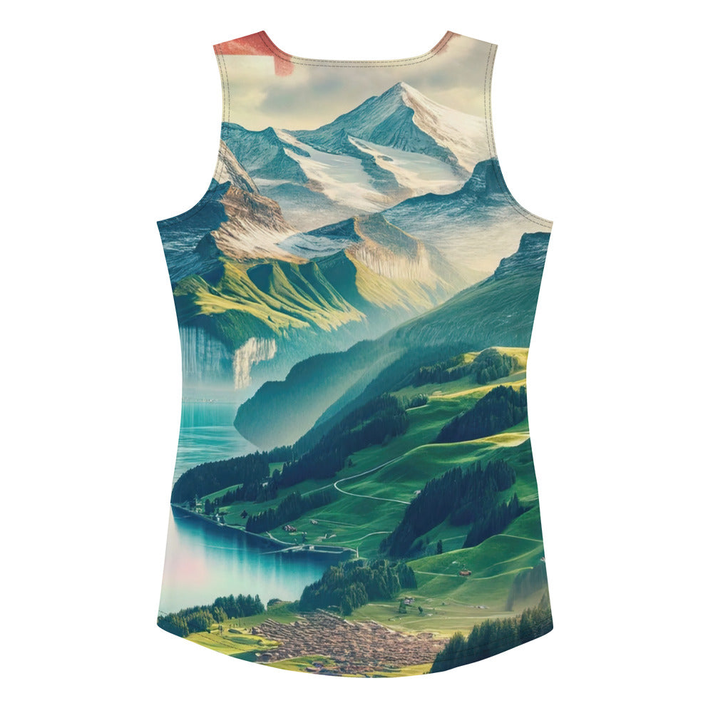 Berg Panorama: Schneeberge und Täler mit Schweizer Flagge - Damen Tanktop (All-Over Print) berge xxx yyy zzz XL