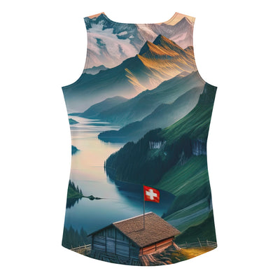 Schweizer Flagge, Alpenidylle: Dämmerlicht, epische Berge und stille Gewässer - Damen Tanktop (All-Over Print) berge xxx yyy zzz XL