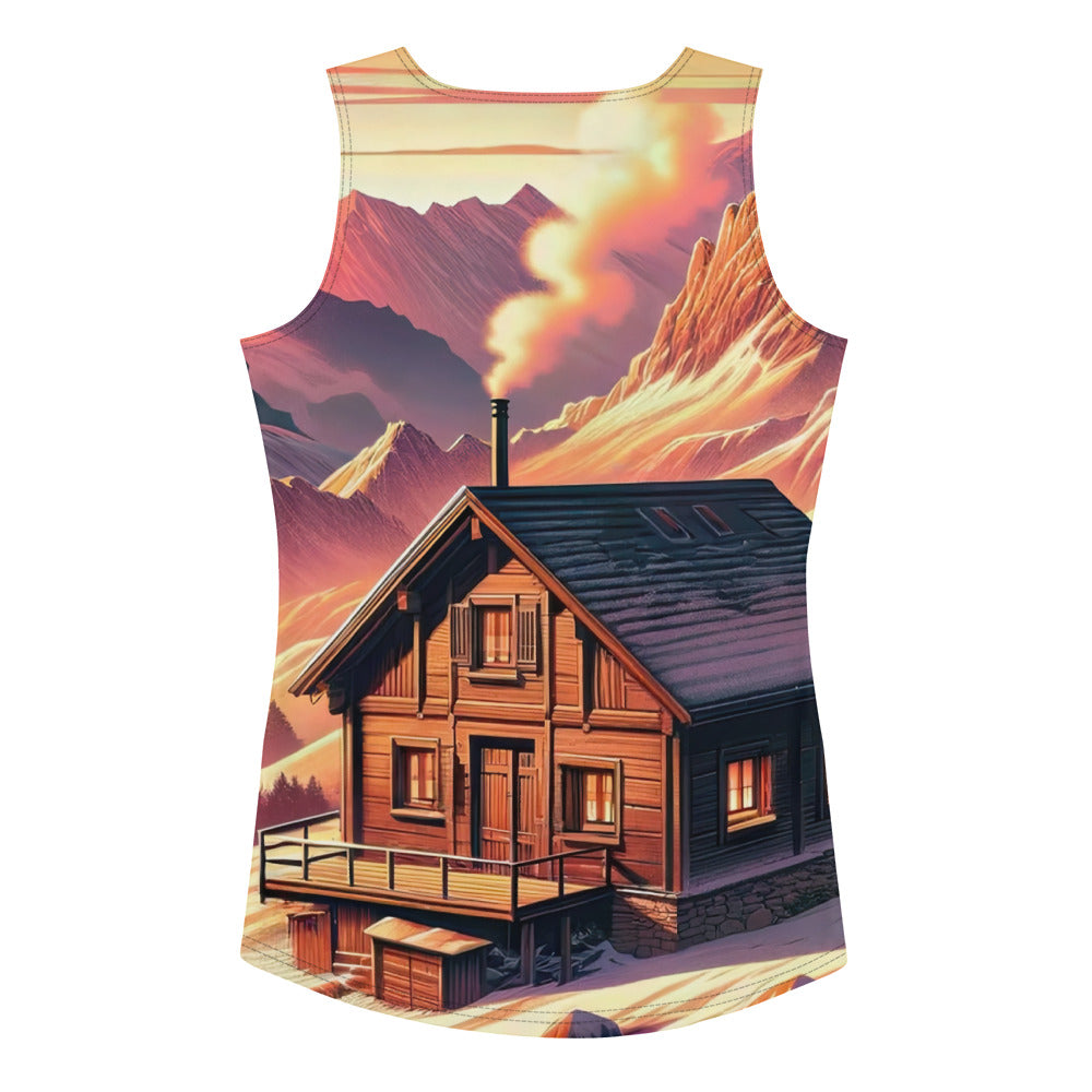 Berghütte im goldenen Sonnenuntergang: Digitale Alpenillustration - Damen Tanktop (All-Over Print) berge xxx yyy zzz XL