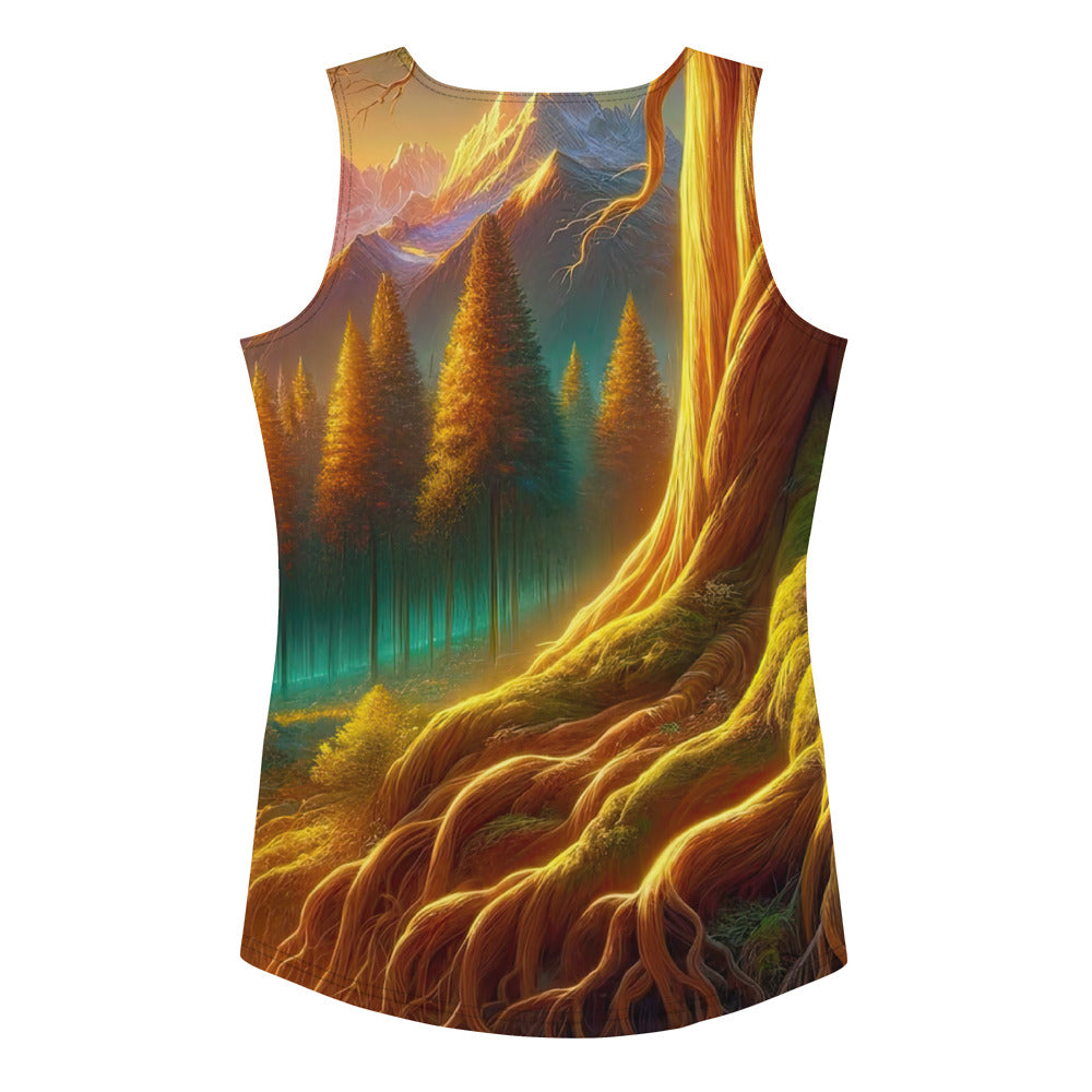 Golden-Stunde Alpenwald, Sonnenlicht durch Blätterdach - Damen Tanktop (All-Over Print) camping xxx yyy zzz XL