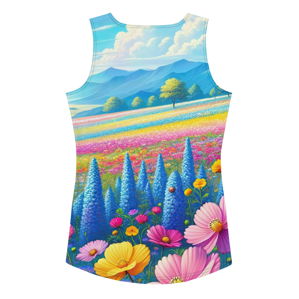 Weitläufiges Blumenfeld unter himmelblauem Himmel, leuchtende Flora - Damen Tanktop (All-Over Print) camping xxx yyy zzz XL