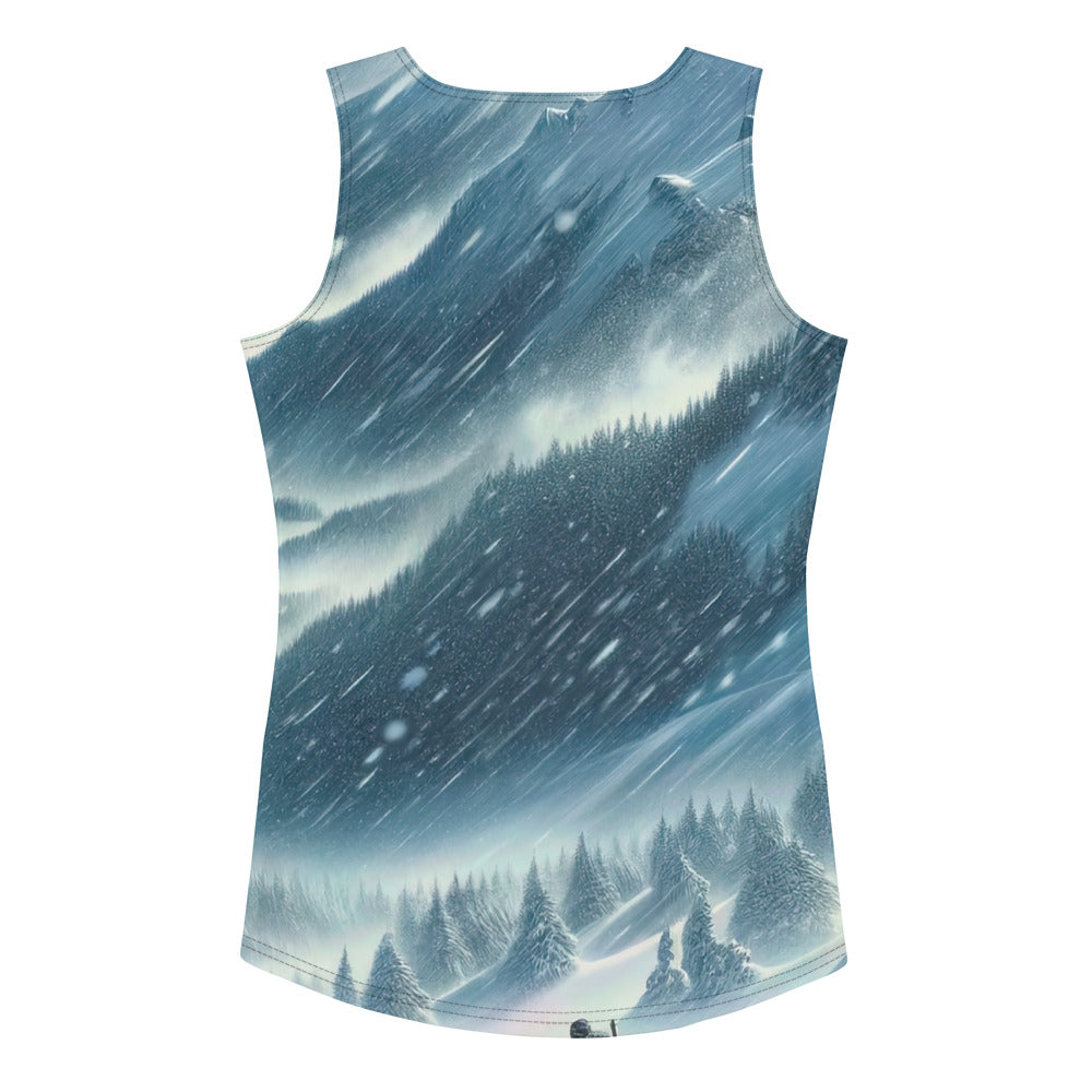 Alpine Wildnis im Wintersturm mit Skifahrer, verschneite Landschaft - Damen Tanktop (All-Over Print) klettern ski xxx yyy zzz XL