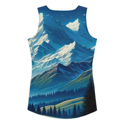 Klare frühlingshafte Alpennacht mit Blumen und Vollmond über Schneegipfeln - Damen Tanktop (All-Over Print) berge xxx yyy zzz XL