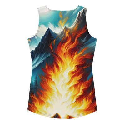 Ölgemälde von Feuer und Eis: Lagerfeuer und Alpen im Kontrast, warme Flammen - Damen Tanktop (All-Over Print) camping xxx yyy zzz XL