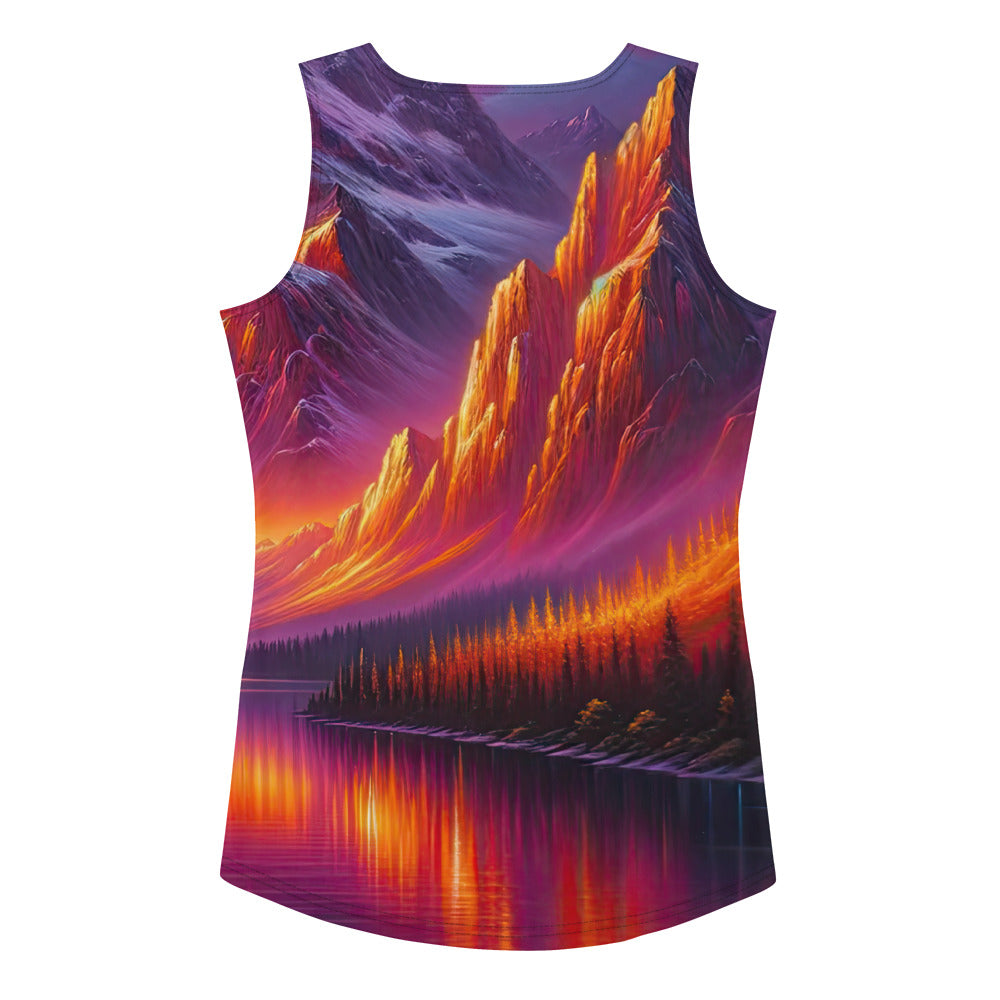 Ölgemälde eines Bootes auf einem Bergsee bei Sonnenuntergang, lebendige Orange-Lila Töne - Damen Tanktop (All-Over Print) berge xxx yyy zzz XL