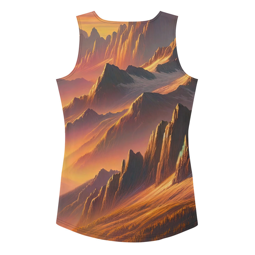 Ölgemälde der Alpen in der goldenen Stunde mit Wanderer, Orange-Rosa Bergpanorama - Damen Tanktop (All-Over Print) wandern xxx yyy zzz XL