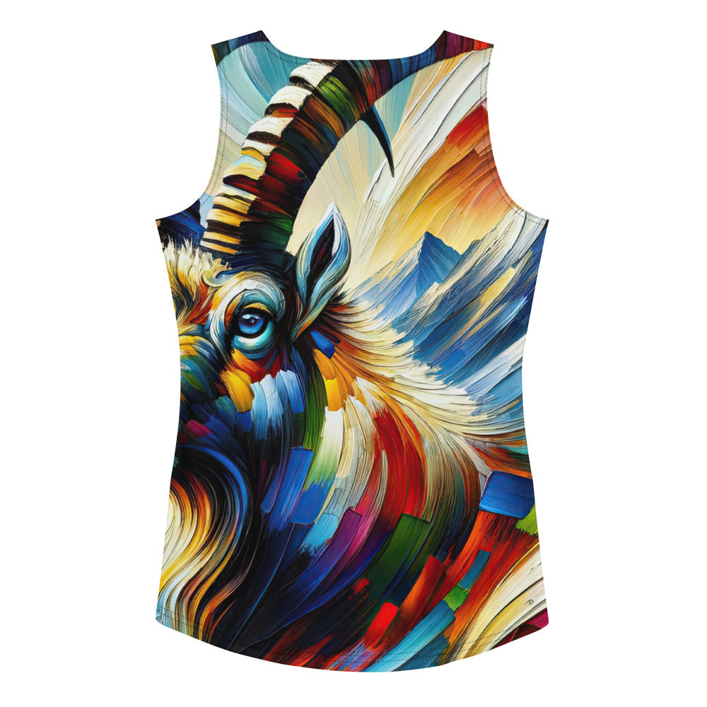 Alpen-Ölgemälde mit kräftigen Farben und Bergsteinbock in lebendiger Szenerie - Damen Tanktop (All-Over Print) berge xxx yyy zzz XL