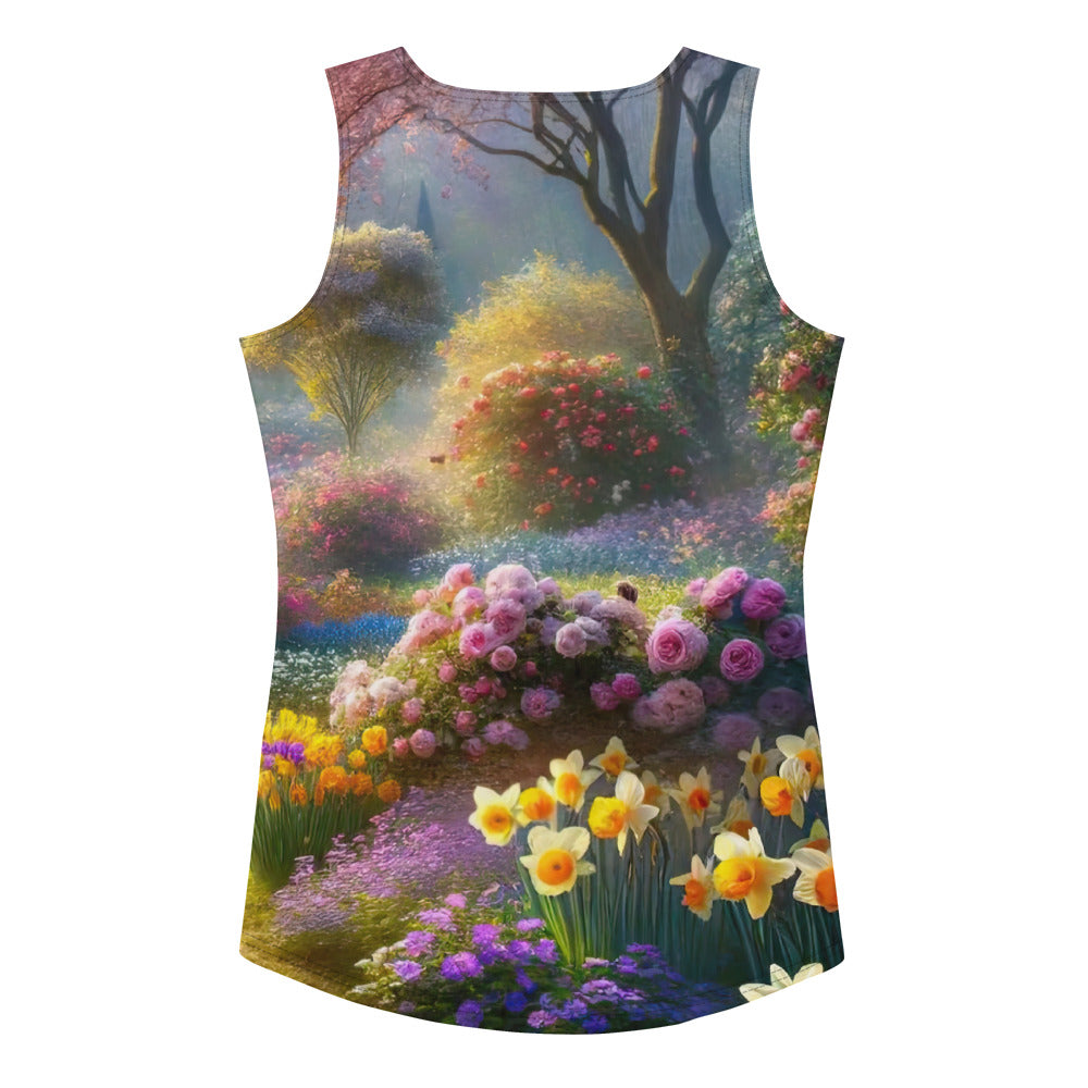 Foto einer Gartenszene im Frühling mit Weg durch blühende Rosen und Veilchen - Damen Tanktop (All-Over Print) camping xxx yyy zzz XL