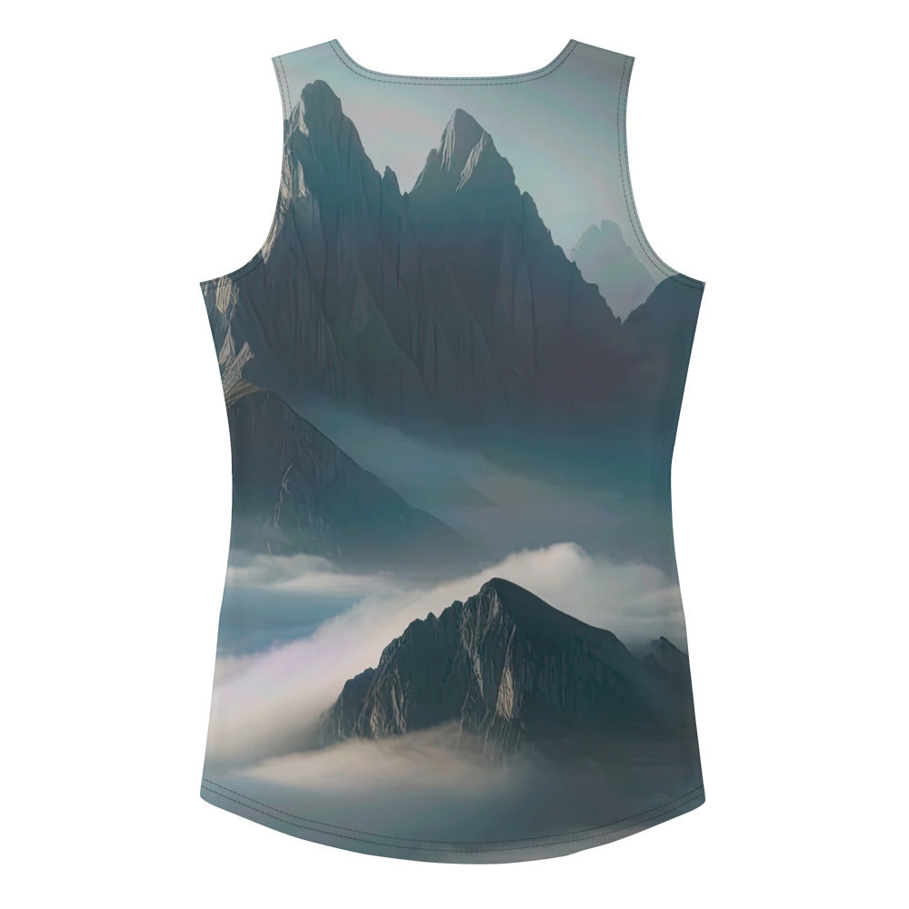 Foto eines nebligen Alpenmorgens, scharfe Gipfel ragen aus dem Nebel - Damen Tanktop (All-Over Print) berge xxx yyy zzz XL