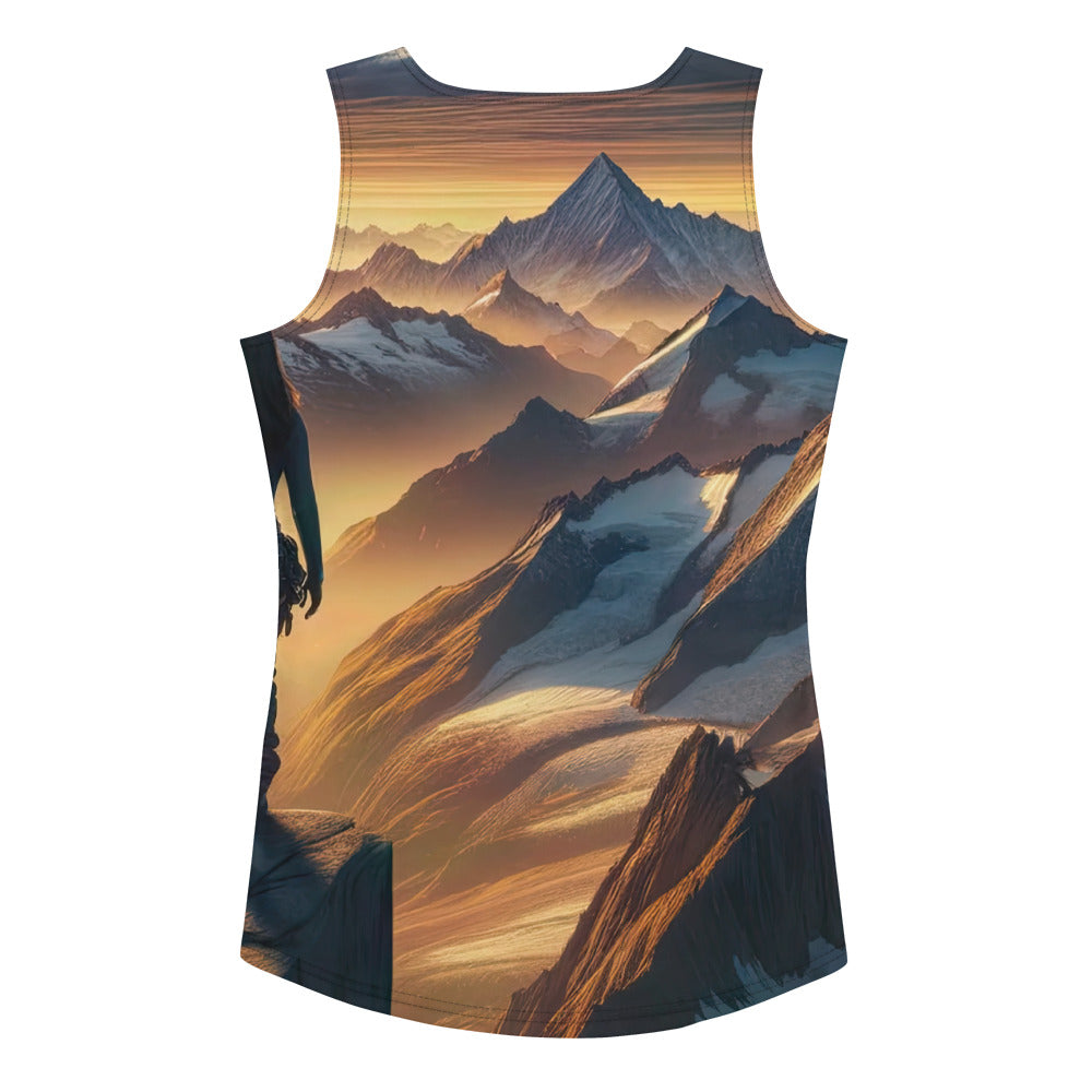 Fotorealistische Darstellung der Alpen bei Sonnenaufgang, Wanderin unter einem gold-purpurnen Himmel - Damen Tanktop (All-Over Print) wandern xxx yyy zzz XL