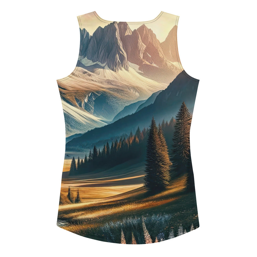 Quadratisches Kunstwerk der Alpen, majestätische Berge unter goldener Sonne - Damen Tanktop (All-Over Print) berge xxx yyy zzz XL