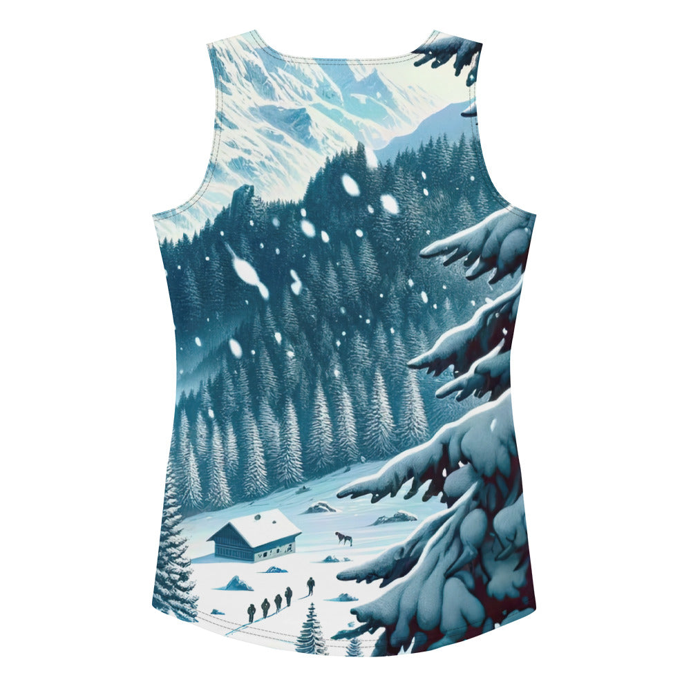 Quadratische Winterillustration der Alpen mit deutscher Flagge und Wanderteam - Damen Tanktop (All-Over Print) wandern xxx yyy zzz XL