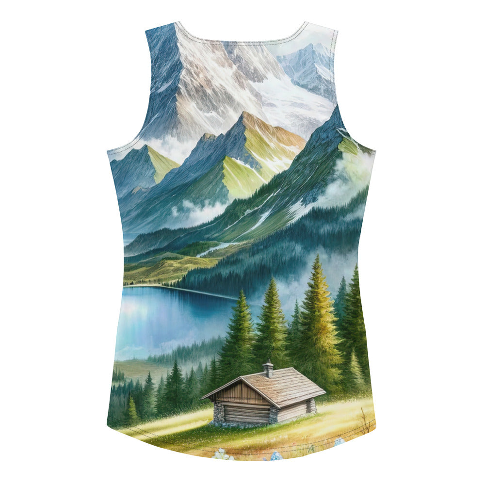 Quadratisches Aquarell der Alpen, Berge mit schneebedeckten Spitzen - Damen Tanktop (All-Over Print) berge xxx yyy zzz XL