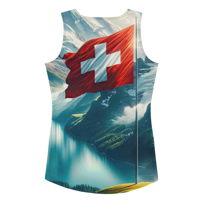 Ultraepische, fotorealistische Darstellung der Schweizer Alpenlandschaft mit Schweizer Flagge - Damen Tanktop (All-Over Print) berge xxx yyy zzz XL