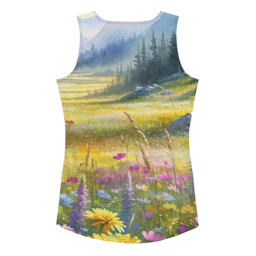 Aquarell einer Almwiese in Ruhe, Wildblumenteppich in Gelb, Lila, Rosa - Damen Tanktop (All-Over Print) berge xxx yyy zzz