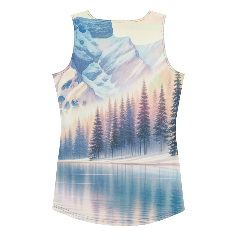 Aquarell eines klaren Alpenmorgens, Boot auf Bergsee in Pastelltönen - Damen Tanktop (All-Over Print) berge xxx yyy zzz