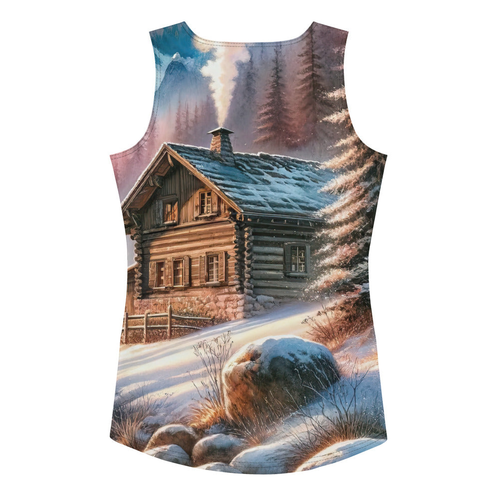 Aquarell einer Alpenszene im Morgengrauen, Haus in den Bergen - Damen Tanktop (All-Over Print) berge xxx yyy zzz