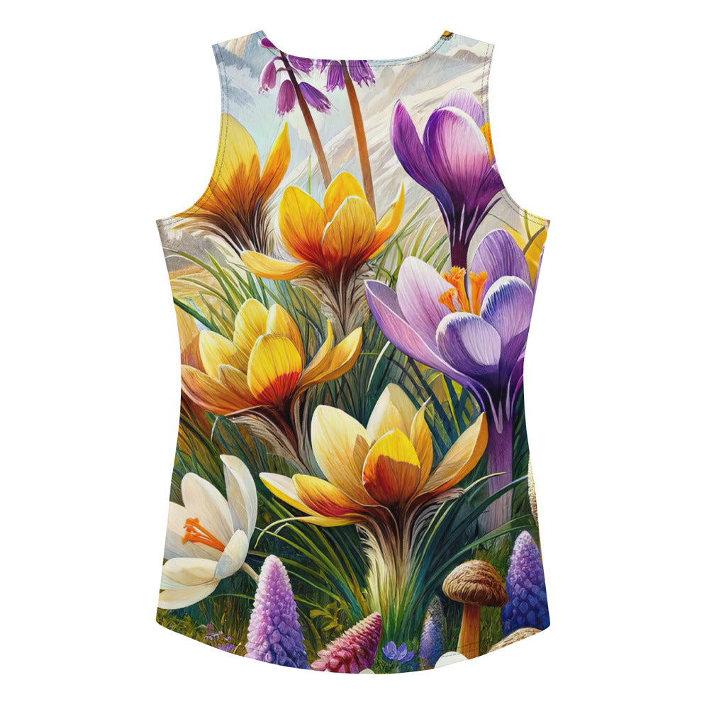 Aquarell einer ruhigen Almwiese, farbenfrohe Bergblumen in den Alpen - Damen Tanktop (All-Over Print) berge xxx yyy zzz