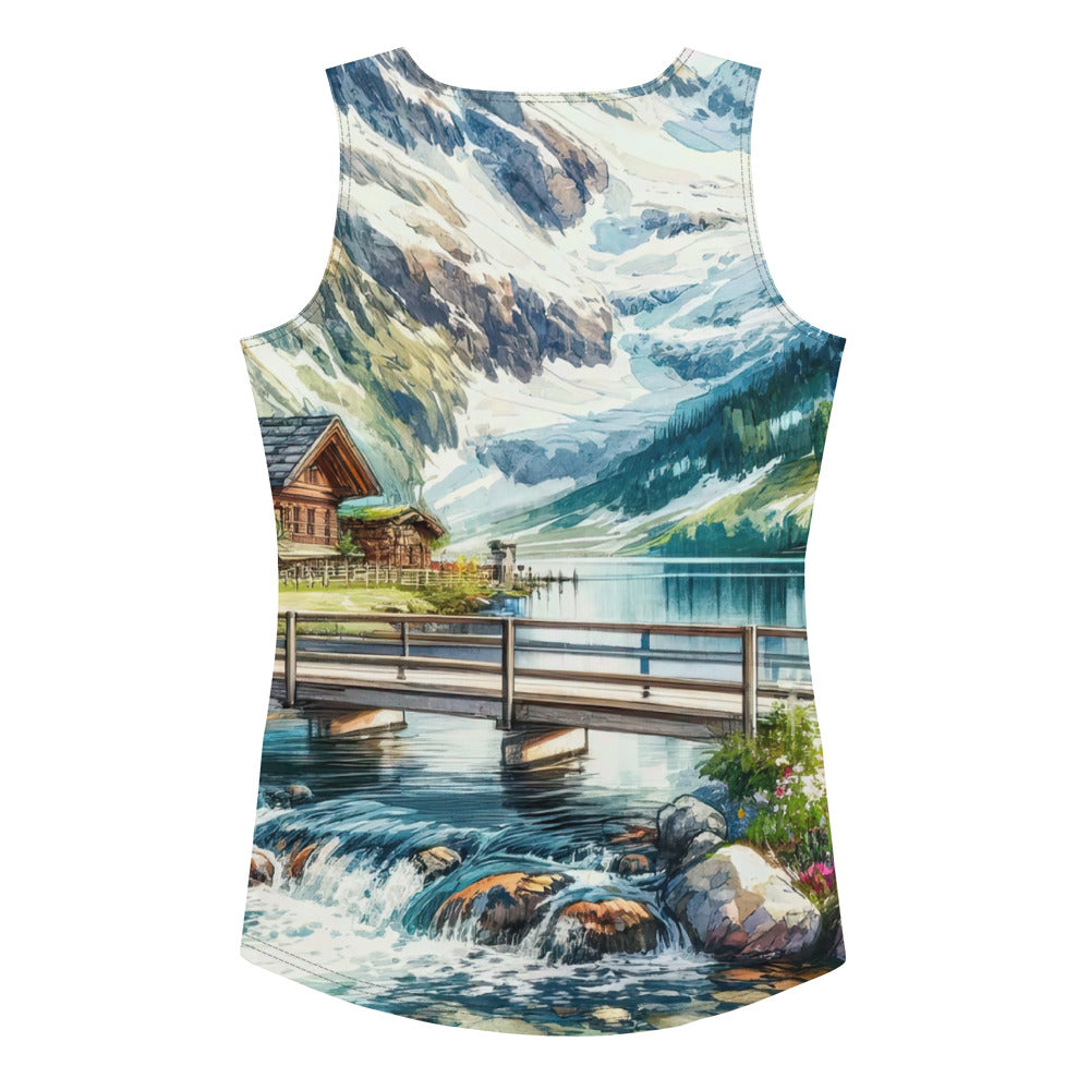 Aquarell der frühlingshaften Alpenkette mit österreichischer Flagge und schmelzendem Schnee - Damen Tanktop (All-Over Print) berge xxx yyy zzz