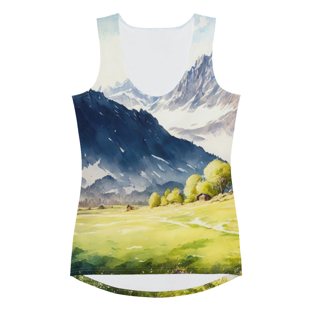 Epische Berge und Berghütte - Landschaftsmalerei - Damen Tanktop (All-Over Print) berge xxx