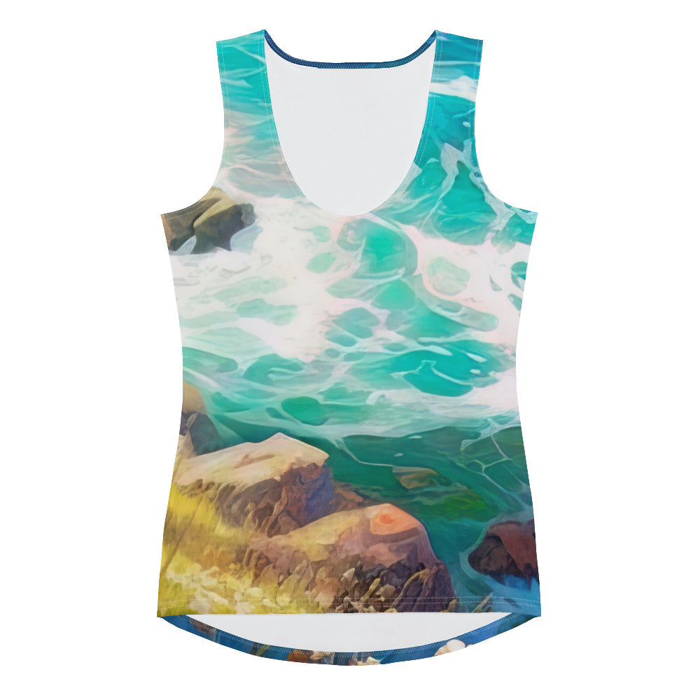 Berge, Blumen, Fluss und Steine - Malerei - Damen Tanktop (All-Over Print) camping xxx