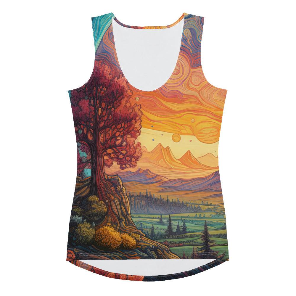 Hund auf Felsen - Epische bunte Landschaft - Malerei - Damen Tanktop (All-Over Print) camping xxx