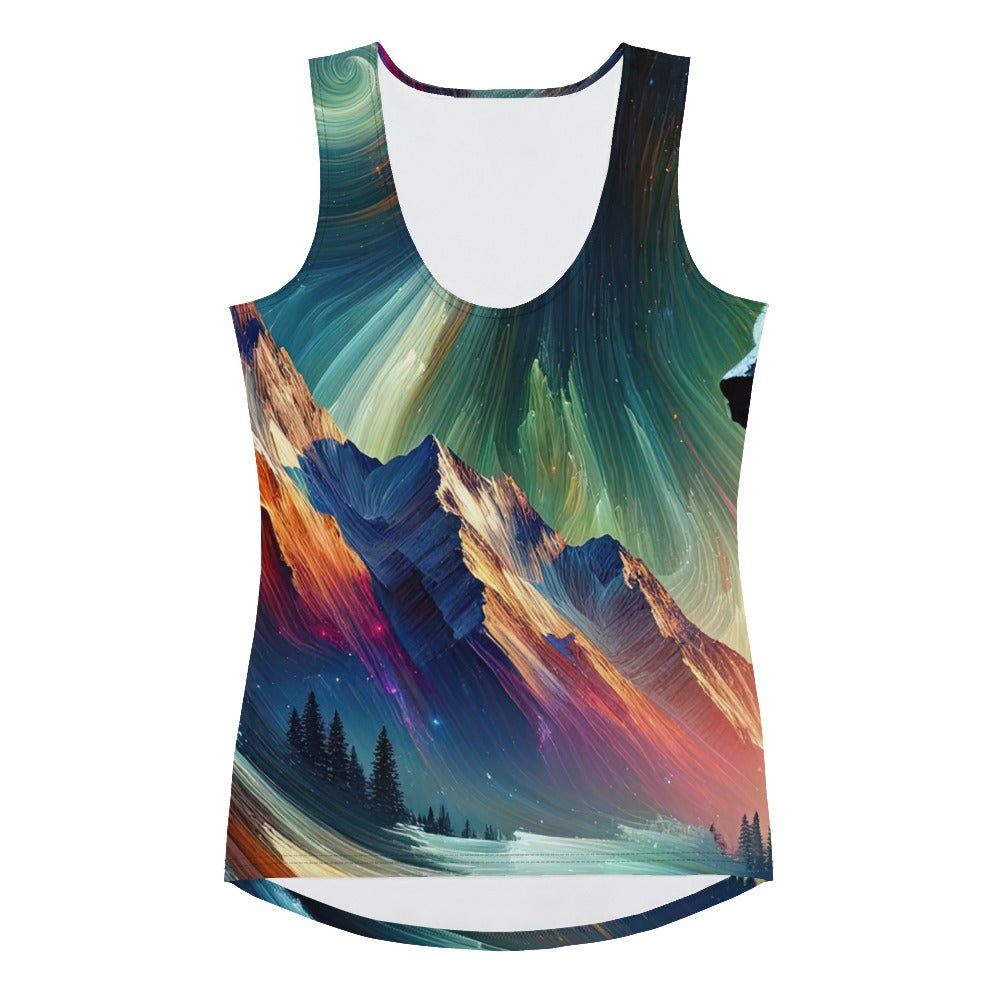 Abstrakte Kunst, die majestätischen Alpen mit Farben und komplizierten Mustern darstellt. Markante Bären Silhouette - All-Over Print camping xxx yyy zzz