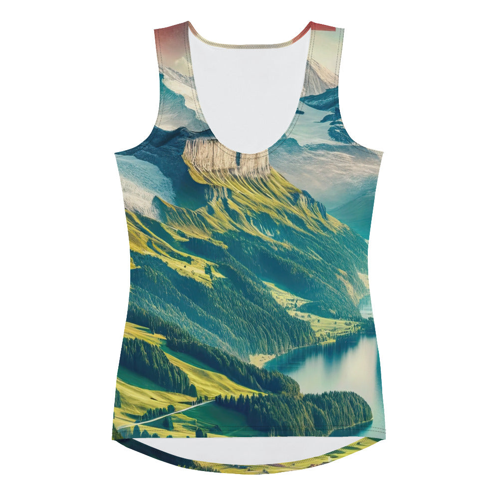 Berg Panorama: Schneeberge und Täler mit Schweizer Flagge - Damen Tanktop (All-Over Print) berge xxx yyy zzz