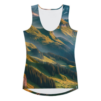 Schweizer Flagge, Alpenidylle: Dämmerlicht, epische Berge und stille Gewässer - Damen Tanktop (All-Over Print) berge xxx yyy zzz