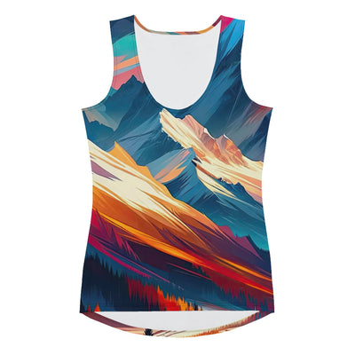 Moderne geometrische Alpen Kunst: Warmer Sonnenuntergangs Schein auf Schneegipfeln - Damen Tanktop (All-Over Print) berge xxx yyy zzz