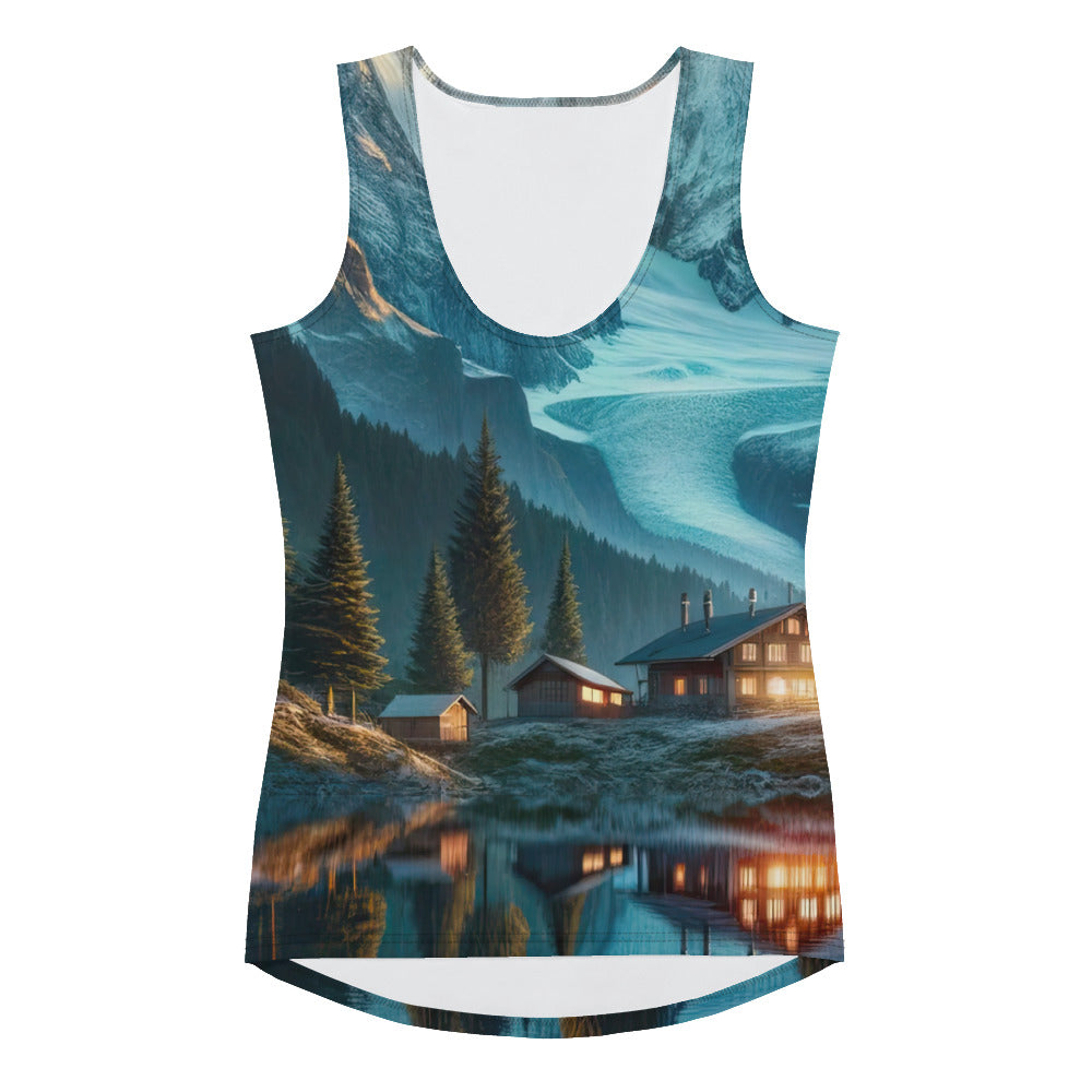 Stille Alpenmajestätik: Digitale Kunst mit Schnee und Bergsee-Spiegelung - Damen Tanktop (All-Over Print) berge xxx yyy zzz