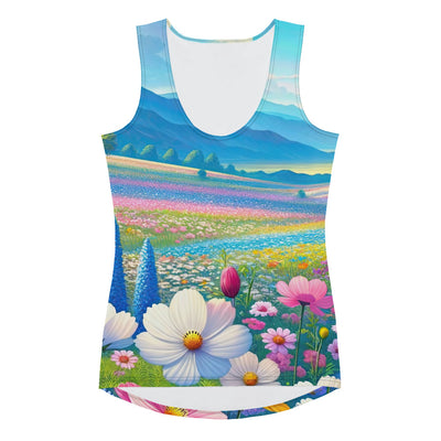 Weitläufiges Blumenfeld unter himmelblauem Himmel, leuchtende Flora - Damen Tanktop (All-Over Print) camping xxx yyy zzz