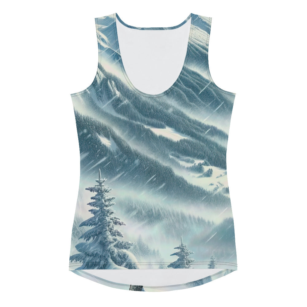 Alpine Wildnis im Wintersturm mit Skifahrer, verschneite Landschaft - Damen Tanktop (All-Over Print) klettern ski xxx yyy zzz