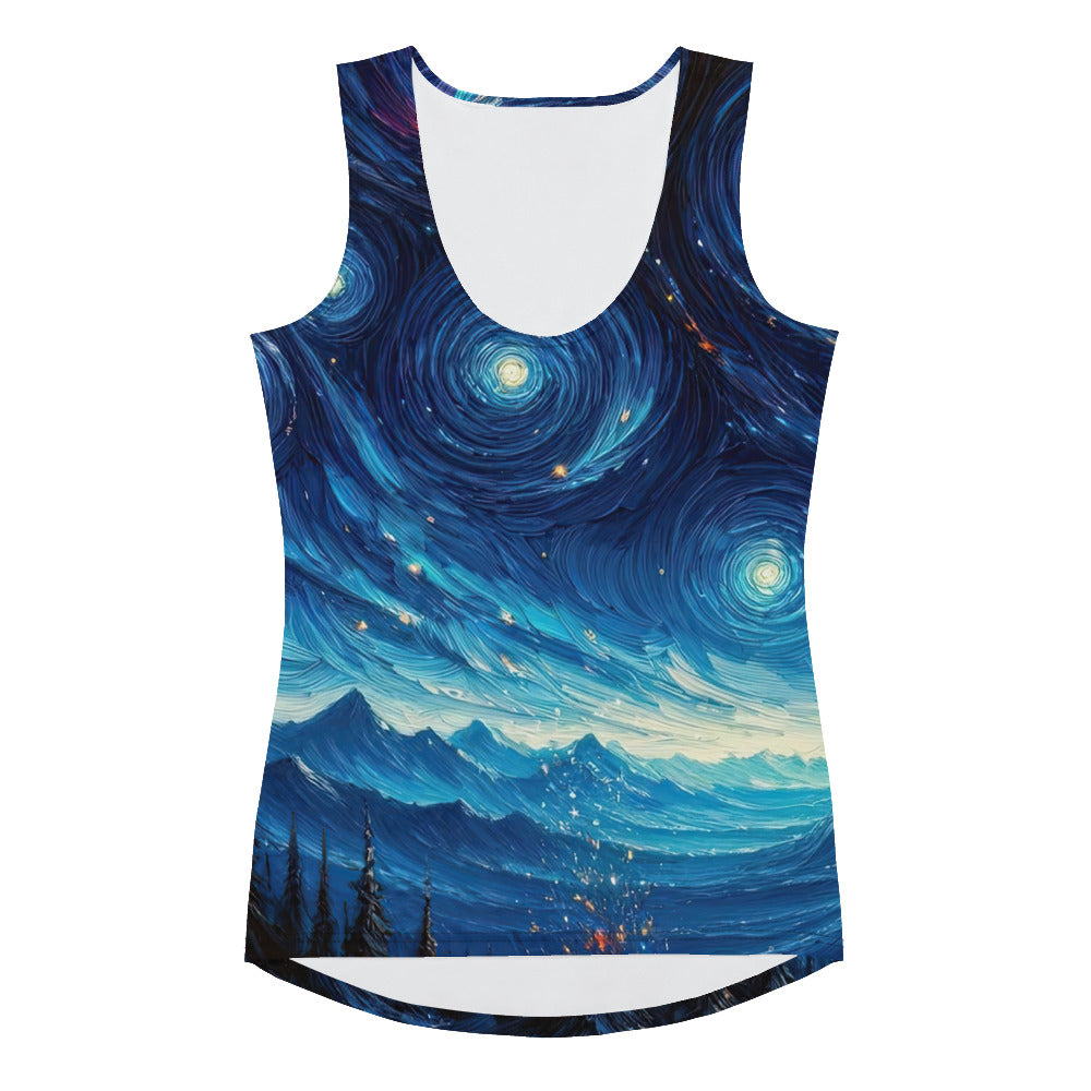 Sternennacht über den Alpen inspiriertes Ölgemälde, mystischer Nachthimmel in Blau - Damen Tanktop (All-Over Print) camping xxx yyy zzz