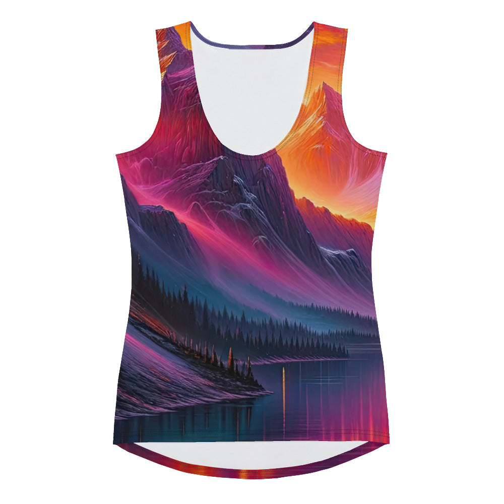 Ölgemälde eines Bootes auf einem Bergsee bei Sonnenuntergang, lebendige Orange-Lila Töne - Damen Tanktop (All-Over Print) berge xxx yyy zzz