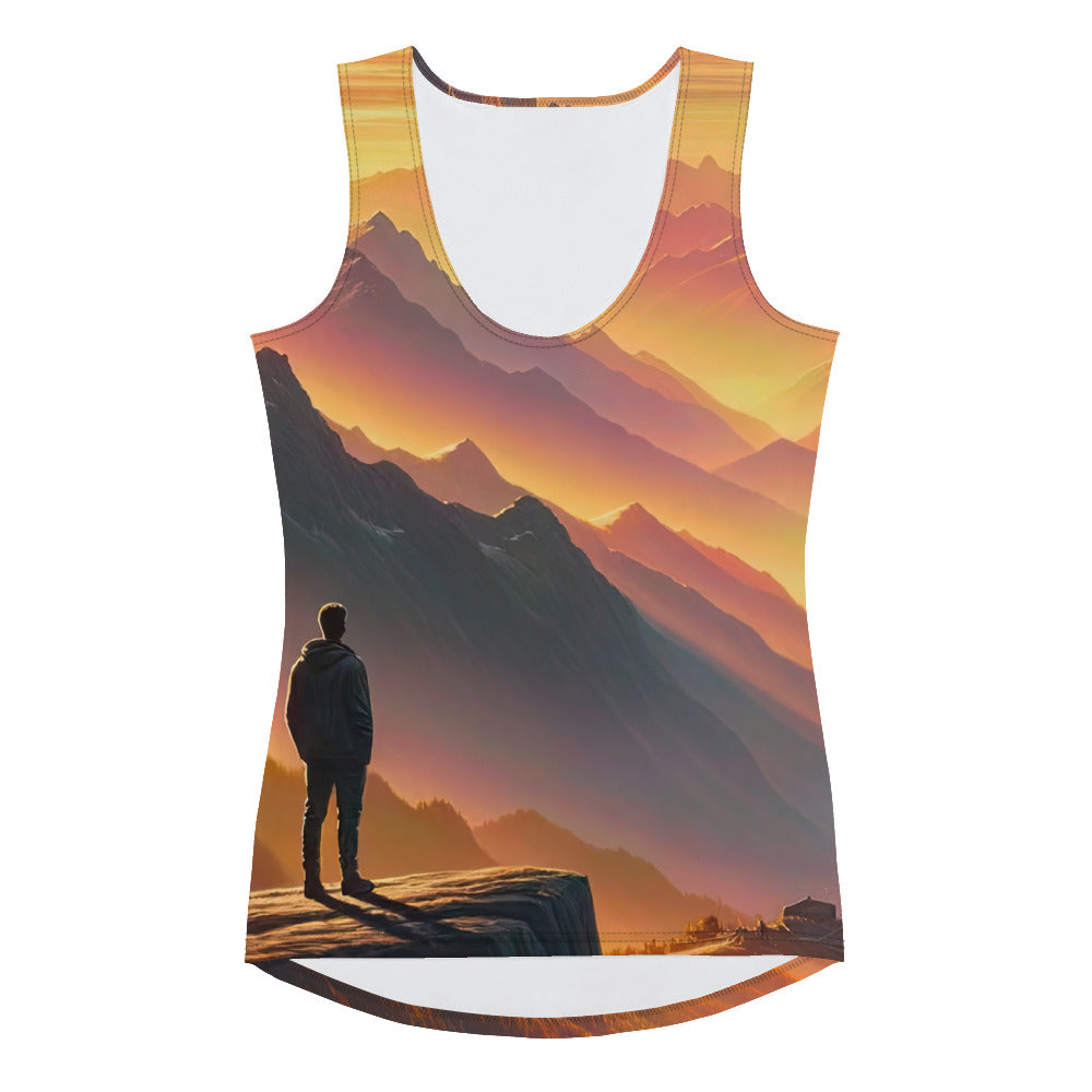 Ölgemälde der Alpen in der goldenen Stunde mit Wanderer, Orange-Rosa Bergpanorama - Damen Tanktop (All-Over Print) wandern xxx yyy zzz