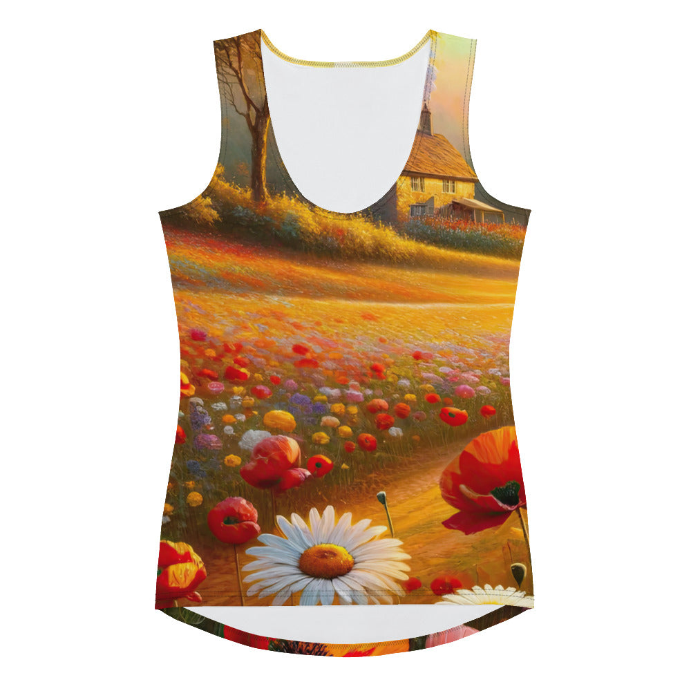 Ölgemälde eines Blumenfeldes im Sonnenuntergang, leuchtende Farbpalette - Damen Tanktop (All-Over Print) camping xxx yyy zzz