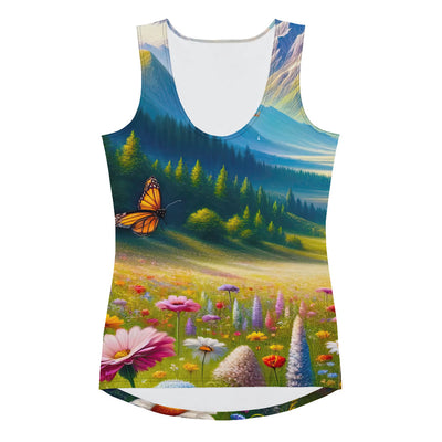 Ölgemälde einer ruhigen Almwiese, Oase mit bunter Wildblumenpracht - Damen Tanktop (All-Over Print) camping xxx yyy zzz